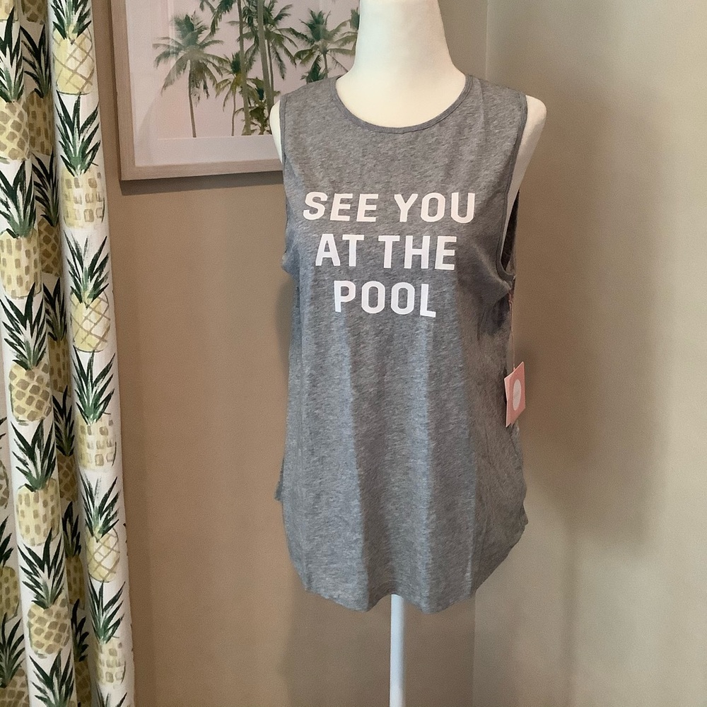 See You at the Pool Tank Too Grey Bando Sleeveless Muscle Top Grey NWT - Picture 7 of 7